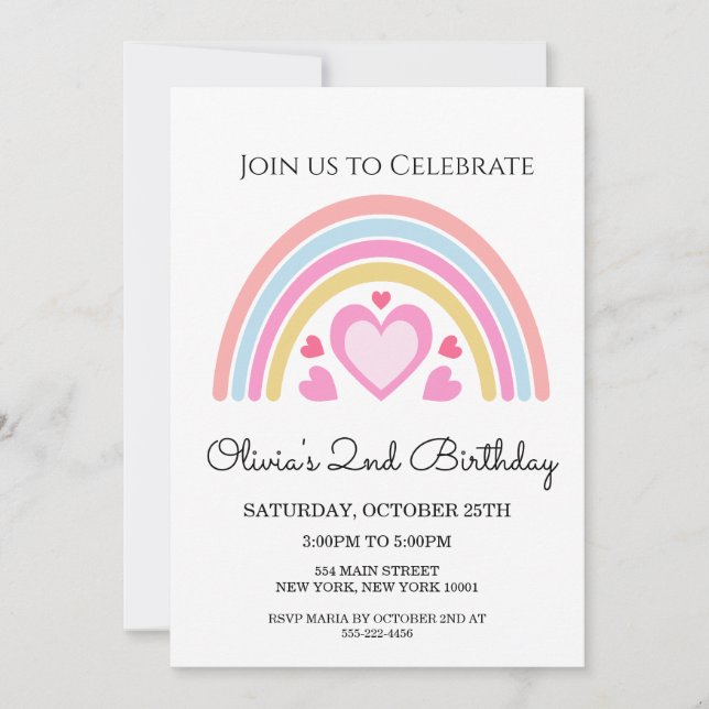 Invitación de cumpleaños arcoíris (Anverso)