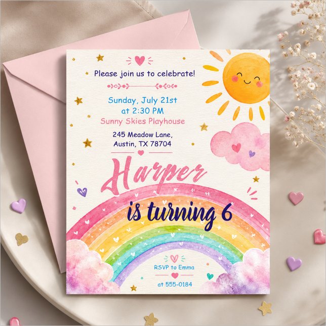 Invitación de cumpleaños Arcoíris acuarela (Subido por el creador)