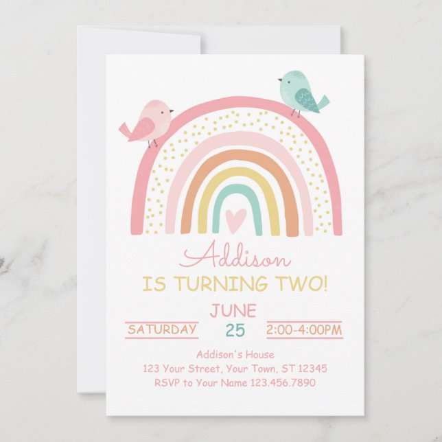 Invitación de cumpleaños arcoíris boho (Anverso)