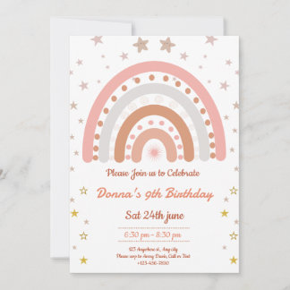 Invitación de cumpleaños arcoíris boho