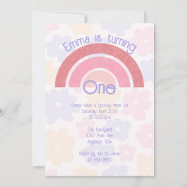 Invitación de cumpleaños arcoíris boho floreada