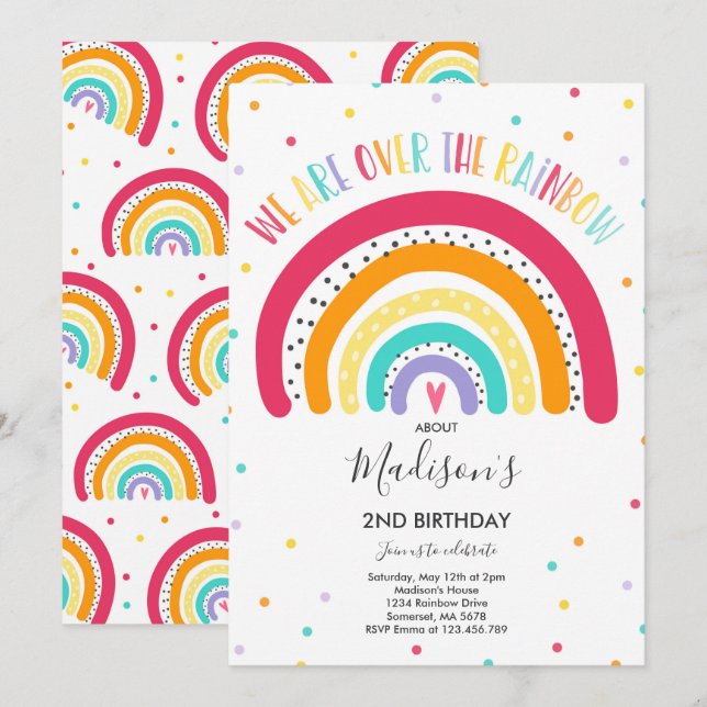 Invitación de cumpleaños arcoiris brillante Fiesta (Anverso / Reverso)