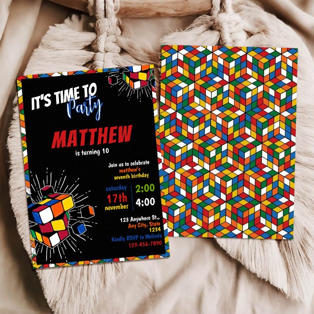 Invitación de cumpleaños arcoíris de Rubik (Subido por el creador)