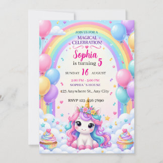 Invitación de cumpleaños arcoíris de unicornio