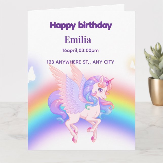Invitación de cumpleaños arcoíris de unicornio  (Planta pequeña)