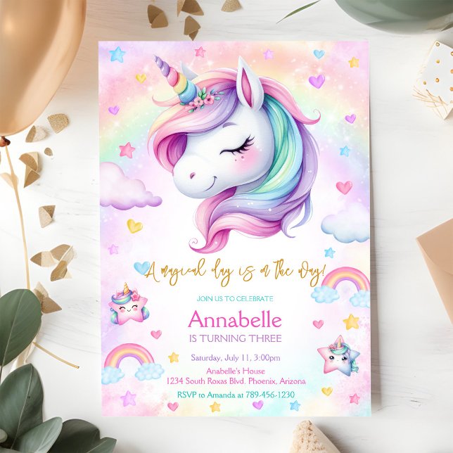 Invitación de cumpleaños arcoíris día mágico unico (Subido por el creador)
