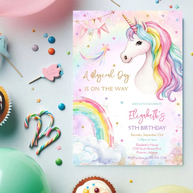 Invitación de cumpleaños arcoíris día mágico unico (Subido por el creador)