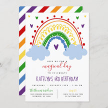 Invitación de cumpleaños arcoiris en colores prima