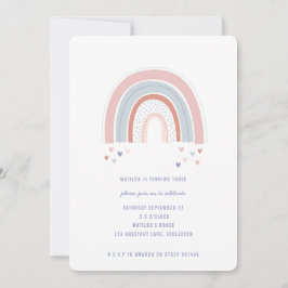 Invitación de cumpleaños arcoiris en púrpura rosa 