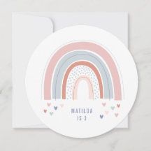 Invitación de cumpleaños arcoiris en púrpura rosa 
