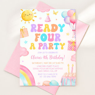 Invitación de cumpleaños arcoíris lista para una f