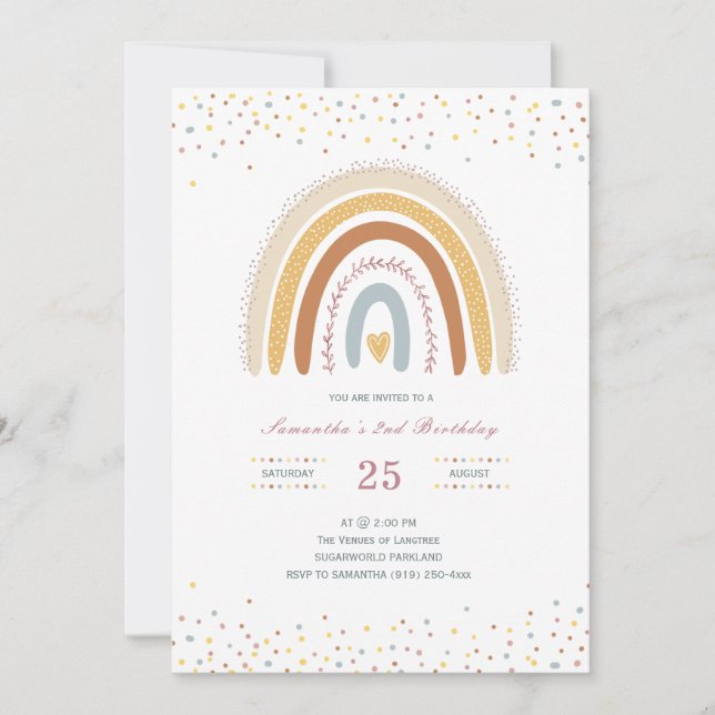 Invitación de cumpleaños arcoíris para niñas (Anverso)