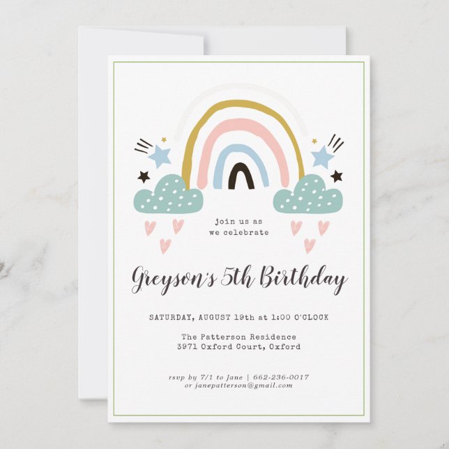 Invitación de cumpleaños arcoíris para niños (Anverso)