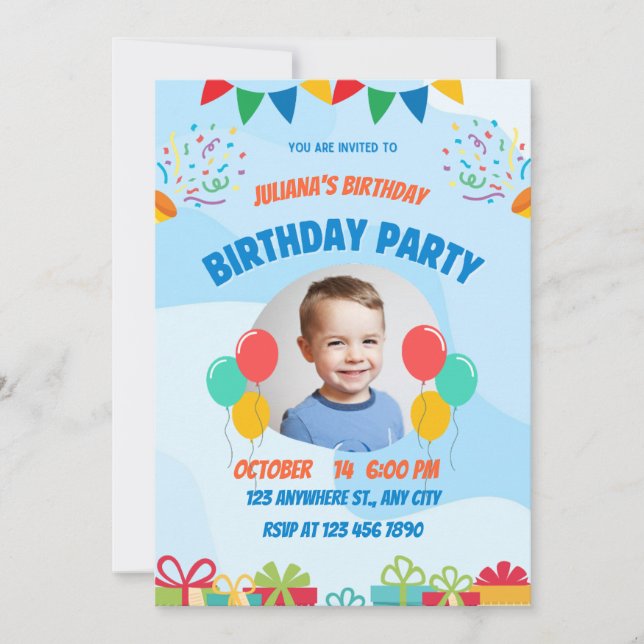 Invitación de Cumpleaños Arcoíris para Niños (Anverso)