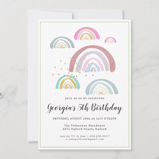 Invitación de cumpleaños arcoíris para niños (Anverso)