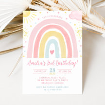 Invitación de cumpleaños arcoíris pastel