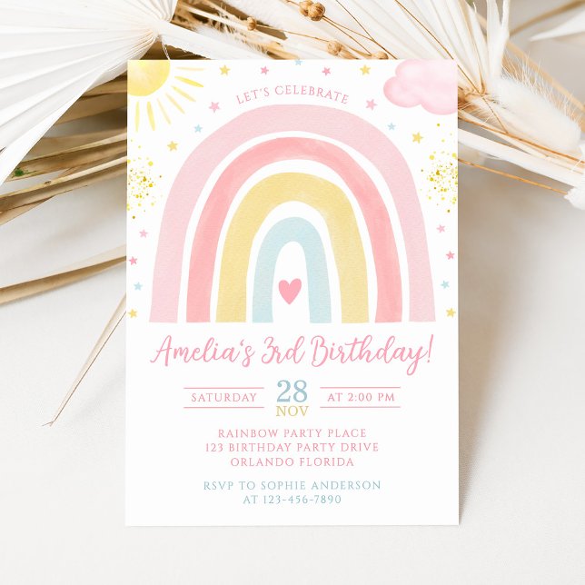 Invitación de cumpleaños arcoíris pastel (Subido por el creador)