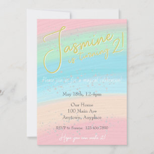 Invitación de cumpleaños arcoíris pastel femenino