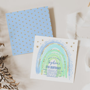 Invitación de cumpleaños arcoíris tonos azules