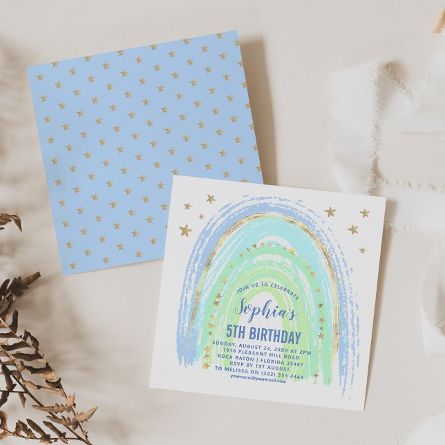 Invitación de cumpleaños arcoíris tonos azules (Subido por el creador)