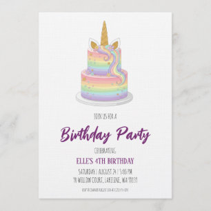 invitación de cumpleaños arcoíris unicornio acuare