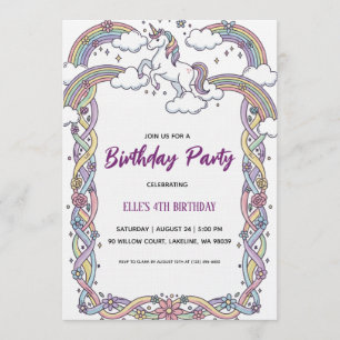 invitación de cumpleaños arcoíris unicornio acuare