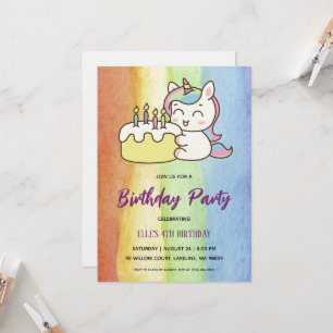 invitación de cumpleaños arcoíris unicornio acuare