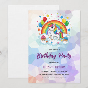 invitación de cumpleaños arcoíris unicornio acuare