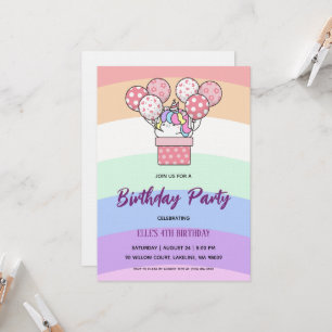 invitación de cumpleaños arcoíris unicornio acuare