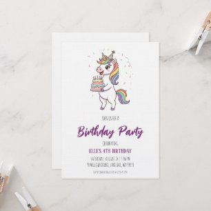 invitación de cumpleaños arcoíris unicornio acuare