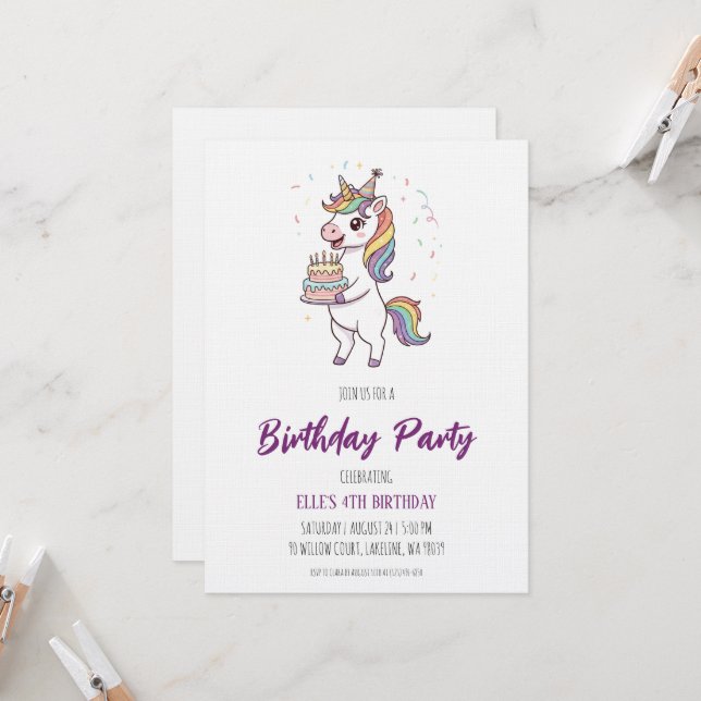 invitación de cumpleaños arcoíris unicornio acuare (Anverso/Reverso In Situ)