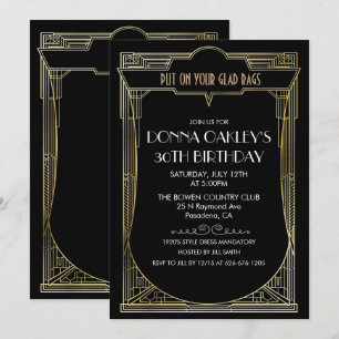 Invitación de cumpleaños Art Deco Gran Gatsby para