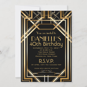 Invitación de cumpleaños Art Deco que se alarga en