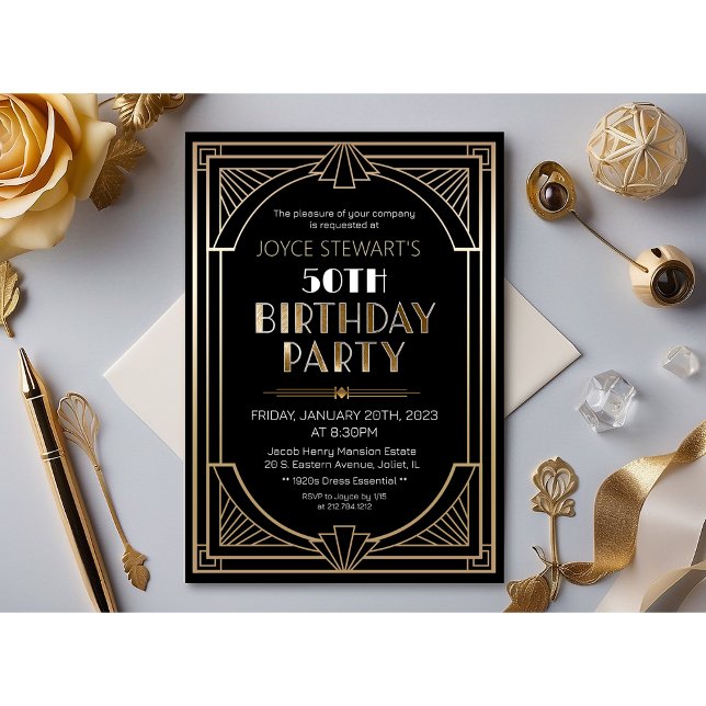 Invitación de cumpleaños Art Deco Roaring 20s (Subido por el creador)