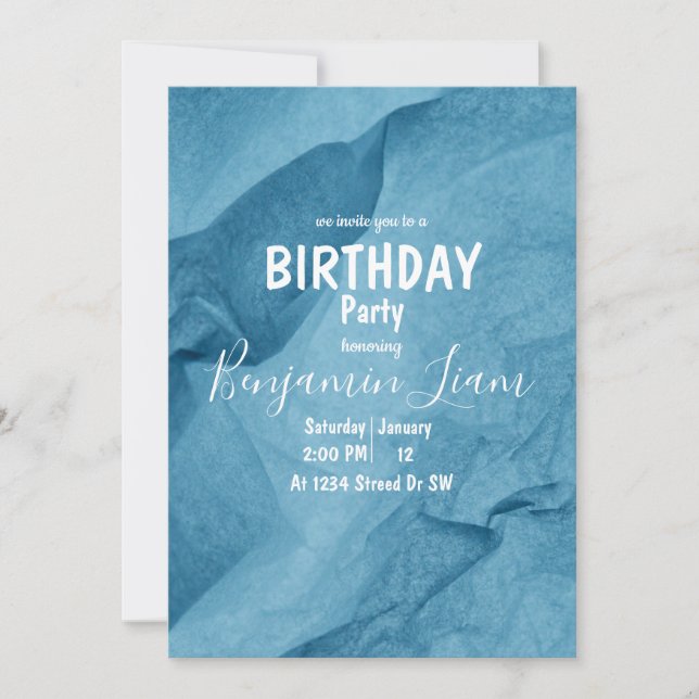 Invitación de cumpleaños azul (Anverso)