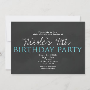 Invitación de cumpleaños azul acuático y gris para