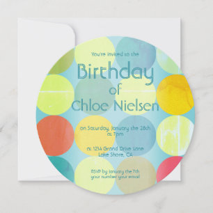 Invitación de cumpleaños azul cielo y círculos col