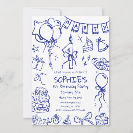 Invitación de cumpleaños azul, cumpleaños con mano