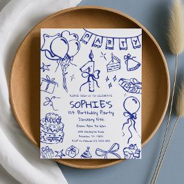 Invitación de cumpleaños azul, cumpleaños con mano