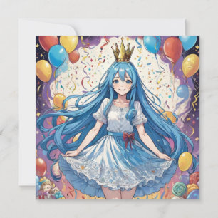 Invitación de cumpleaños azul de Anime Chica