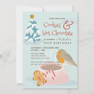 Invitación de cumpleaños azul de galletas y chocol