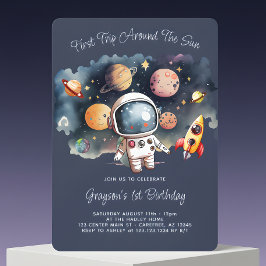 Invitación de cumpleaños azul de planetas del espa