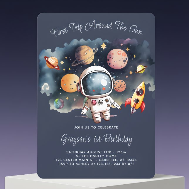 Invitación de cumpleaños azul de planetas del espa (Subido por el creador)