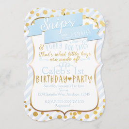 Invitación de cumpleaños azul dorado de Snips & Sn