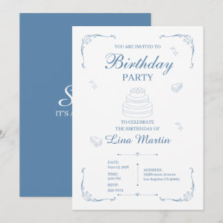 Invitación de cumpleaños azul elegante