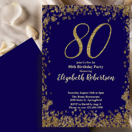 Invitación de cumpleaños azul elegante 80 cumpleañ