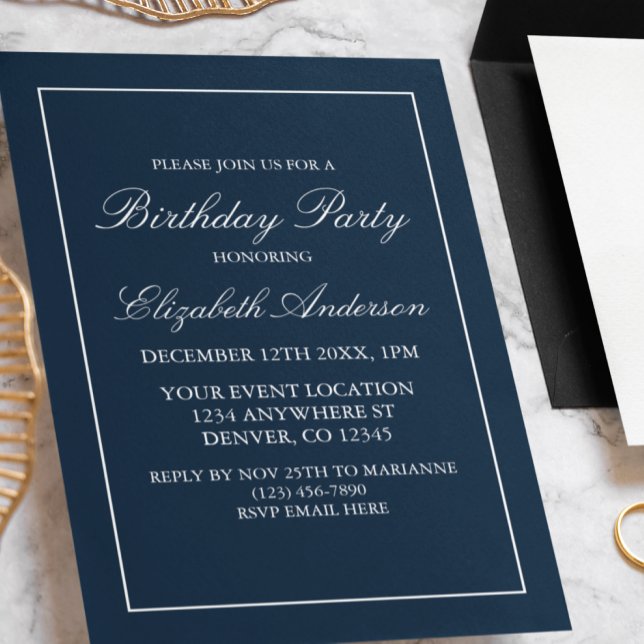 Invitación de cumpleaños azul marino minimalista c (Subido por el creador)