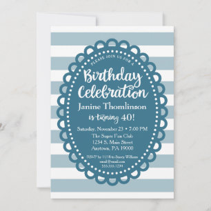 Invitación de cumpleaños azul para adultos con ban