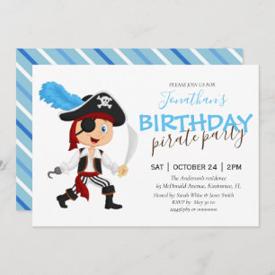 invitación de cumpleaños azul para el fiesta pirat