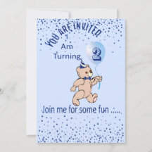 Invitación de cumpleaños azul para el segundo cump
